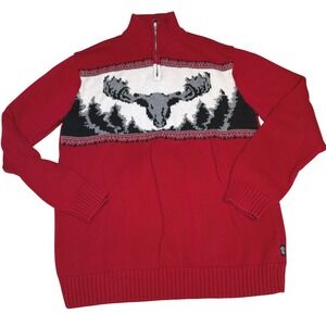 Vintage Chaps cotton knit‎ 1/4 zip red sweater with Moose men's size Medium